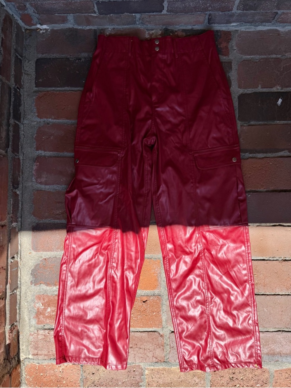 Red Faux Leather Cargo Pants
